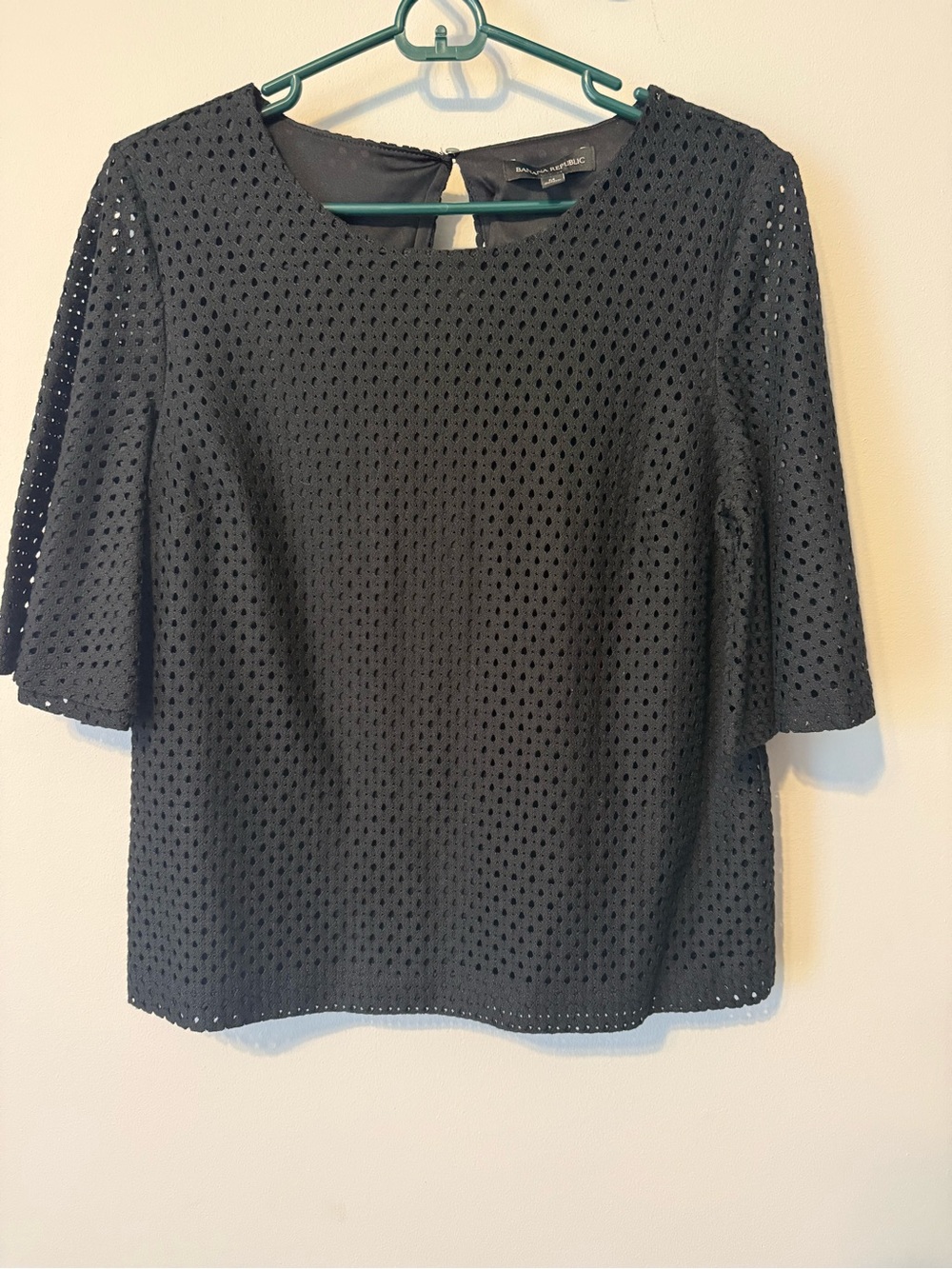 Banana Republic Black Eyelet Short Sleeve Top